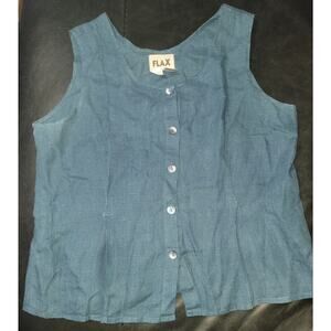 Flax 100% Linen Sleeveless Button Up Sleeveless Top Size M Sustainable Comfort